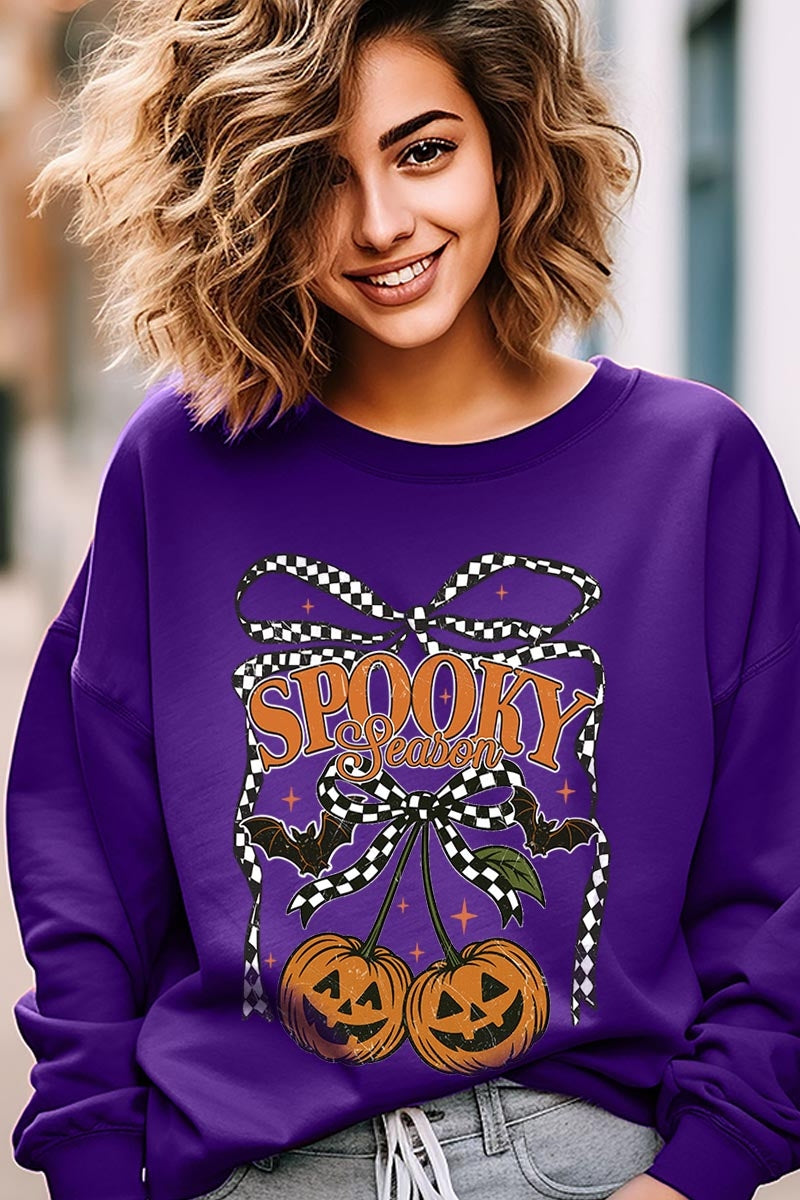 UL180P-E3085 Pumpkin Cherries Graphic Plus Sweatshirt $25