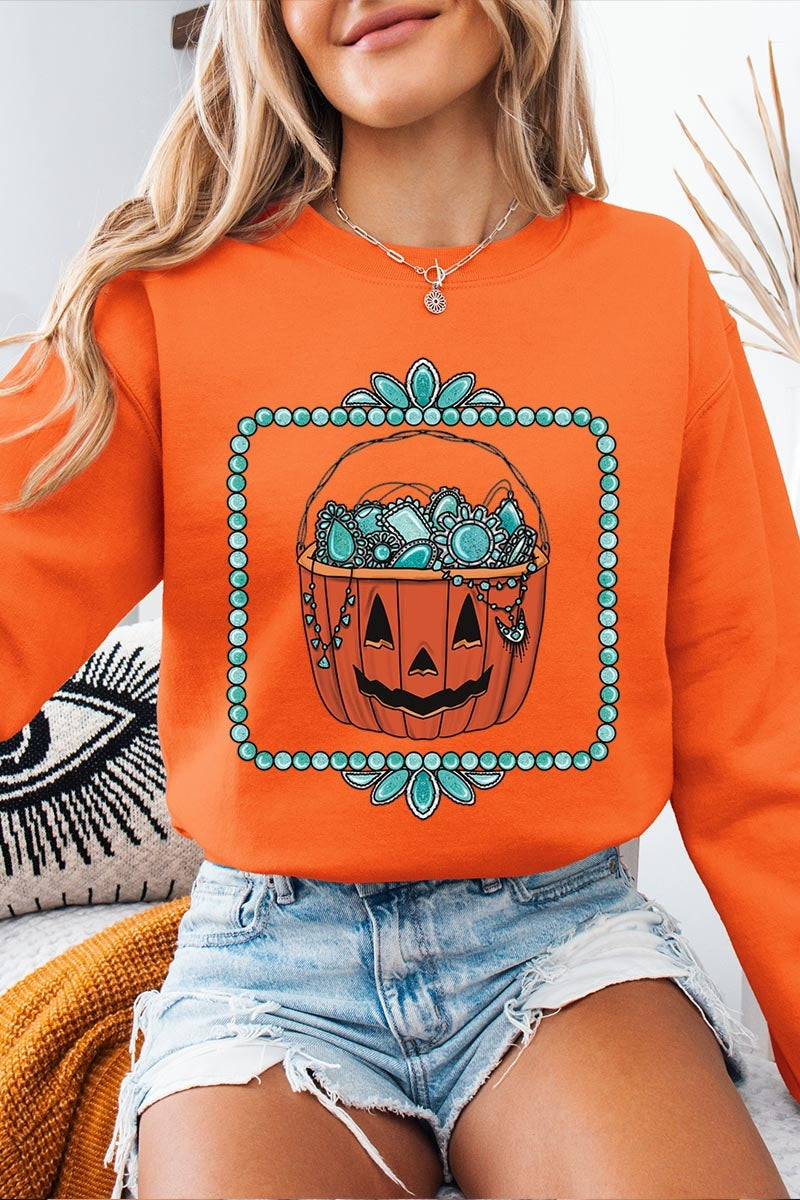 UL180P-E3140 Halloween turquoise pumpkin Plus Sweatshirt $25