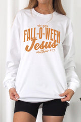 UL240-E3143 Are You Fall O Ween Jesus Graphic Long Sleeve Tee $13.75