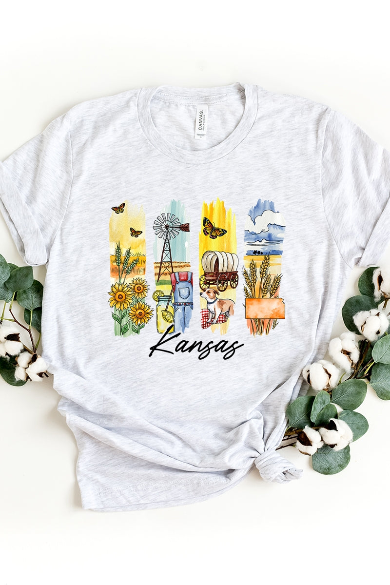 US3001P-E3061KS Kansas State Brushstroke Graphic Plus Tee $16