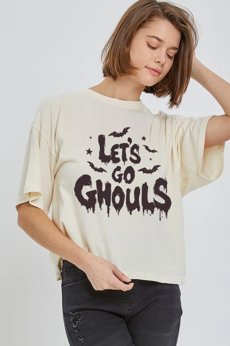 CTS-E3159 Letu2019s Go Ghouls Graphic Relaxed Crop Top $11