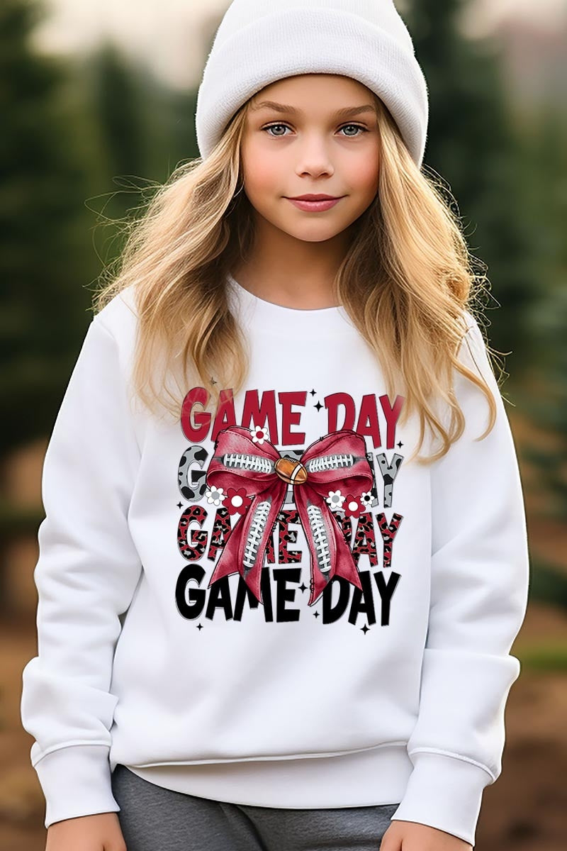 UL180B-E3093Z Red Silver Football Game Day Bow Kids Sweatshirt $20