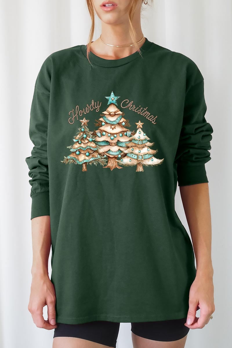 UL240-E3185 Howdy Christmas Graphic Long Sleeve Tee $13.75