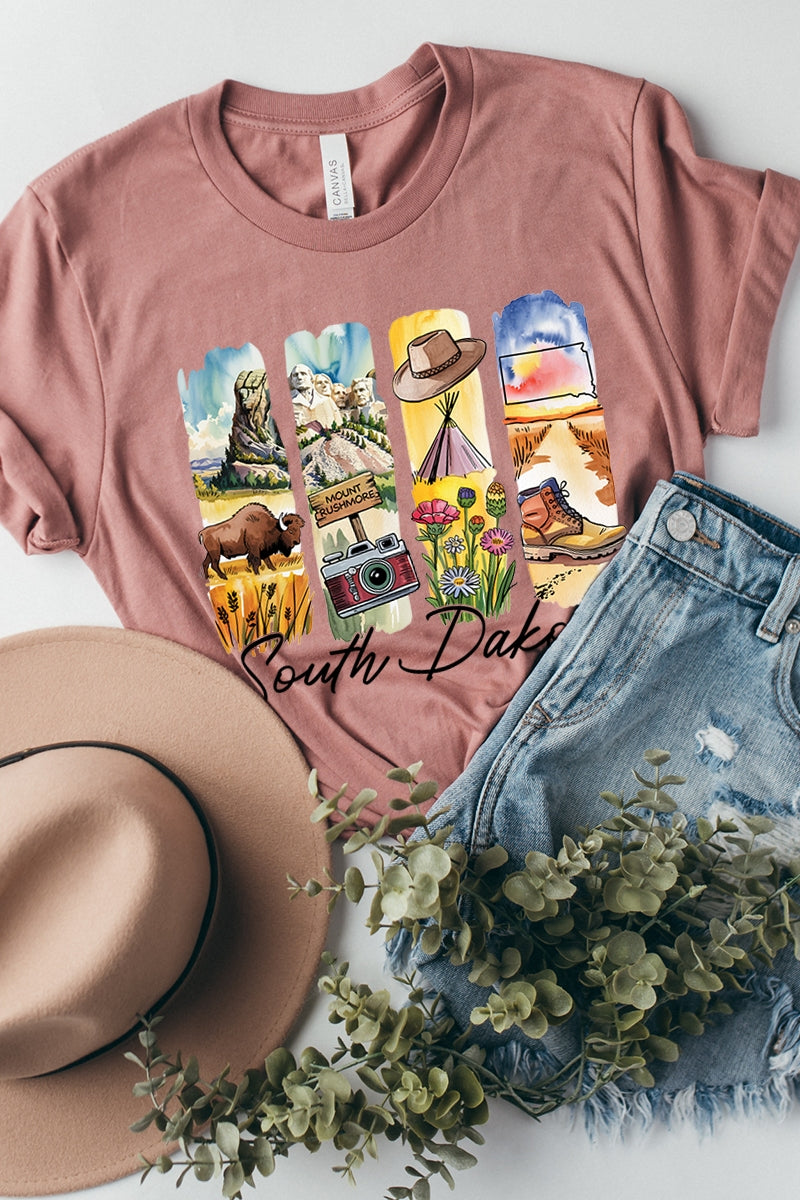 US3001P-E3061SD South Dakota State Brushstroke Graphic Plus Tee $16