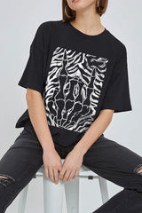 CTS-E3177 Skeleton Hands Zebra Graphic Relaxed Crop Top $11