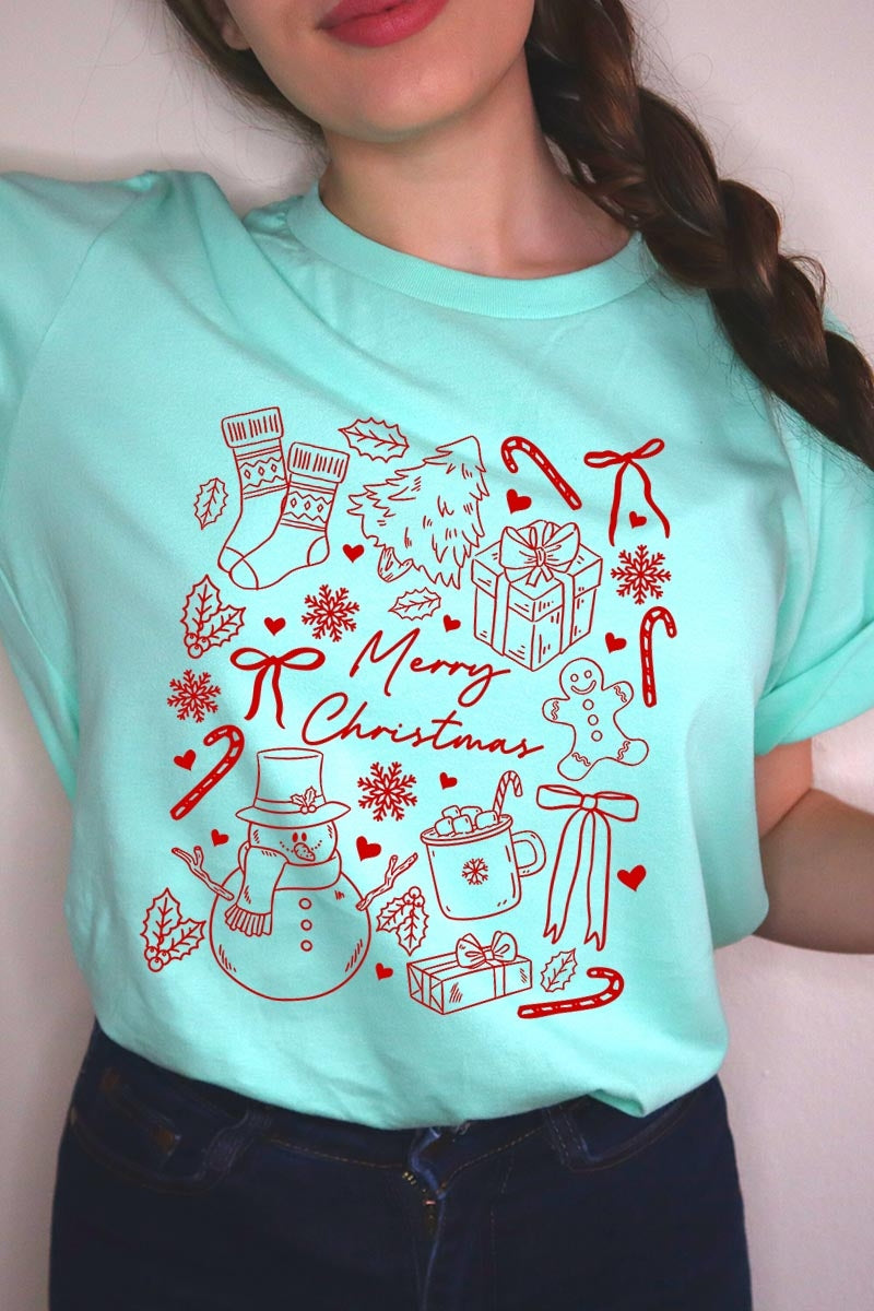 US3001P-E3181 Christmas Doodle Graphic Plus Tee $16