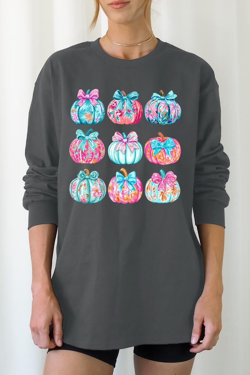 UL240P-E3137 Coquette Pumpkin Graphic Plus Long Sleeve Tee $17