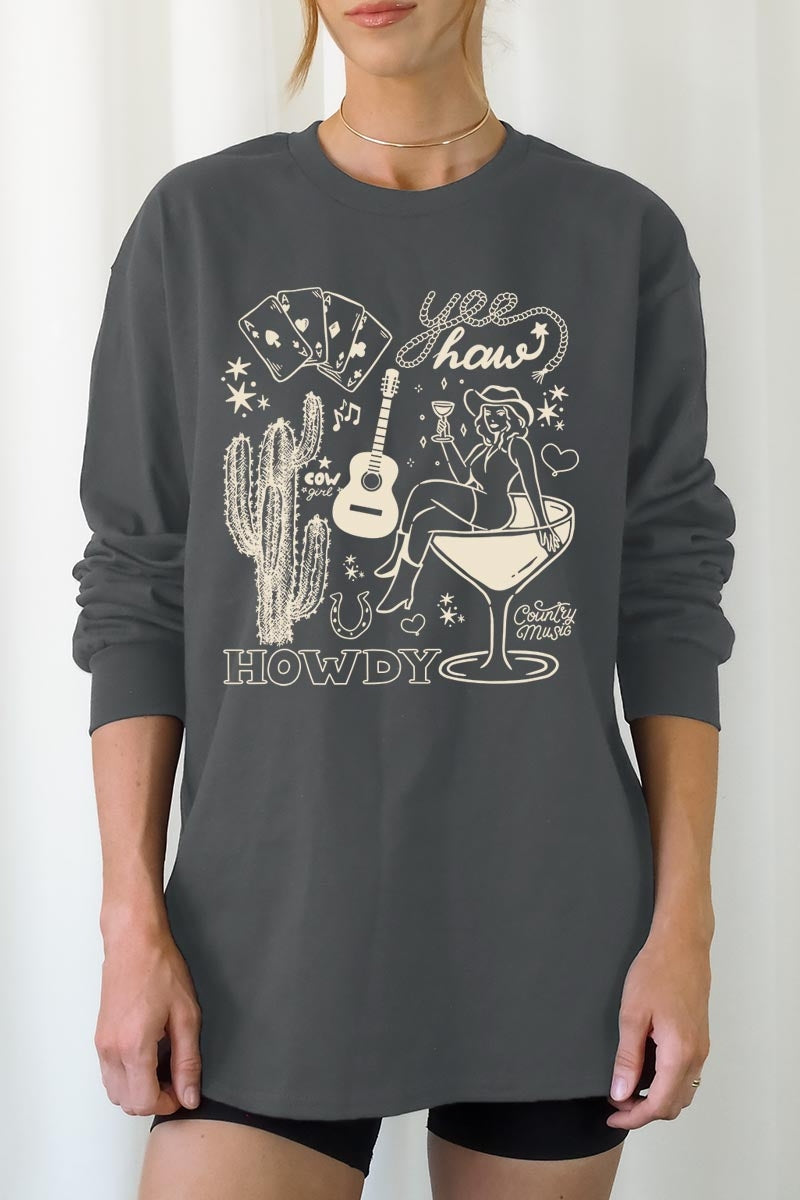 UL240-E3097 Cowgirl Country Music Graphic Long Sleeve Tee $13.75