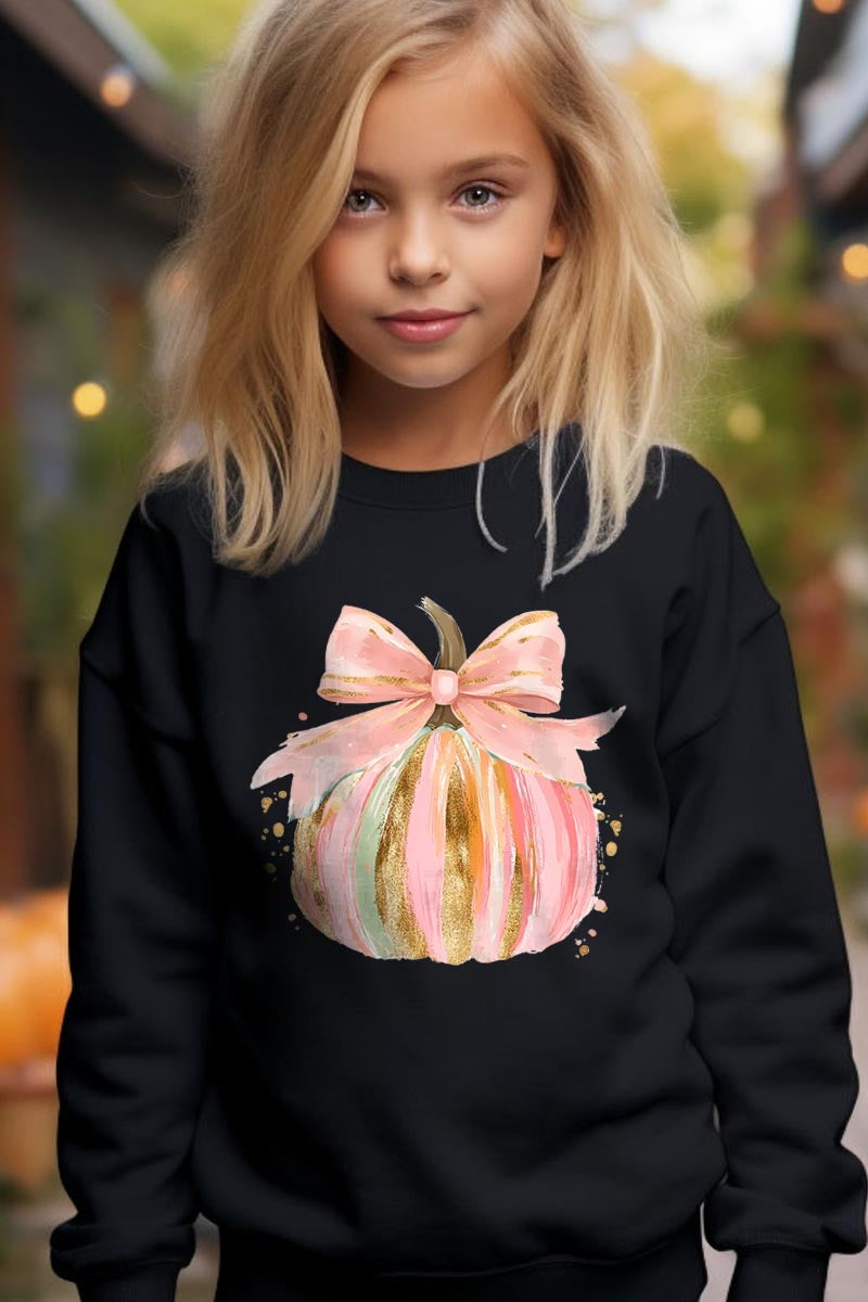 UL180B-E3083Z Brushstroke Pumpkin Kids Graphic Sweatshirt $20