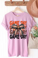 US3001-E3088 Orange Black Football Game Day Bow Graphic Tee $12.5
