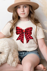US3001Y-E3198Z Red Buffalo Plaid Bow Kids Graphic Tee $11