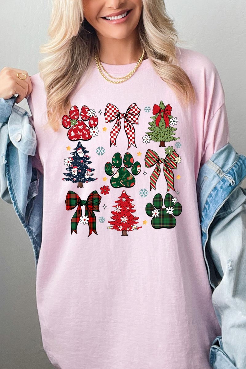 5000P-E3195 Christmas Bow Paw Graphic Plus Heavy Cotton Tee $12.75