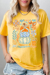5000-E3153 Floral Pumpkin Stack Graphic Heavy Cotton Tee $9
