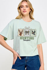 CTS-E3192 Deer Duck Hunting Season Graphic Relaxed Crop Top $11
