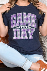 US3001P-E3127 Purple Gingham Game Day Graphic Plus Tee $16