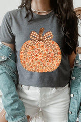 US3001-E3135 Floral Fall Pumpkin Graphic Tee $12.5