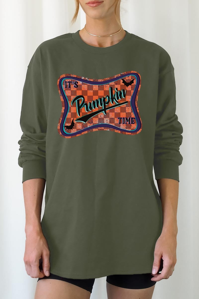 UL240-E3144 Itu2019s pumpkin time Graphic Long Sleeve Tee $13.75