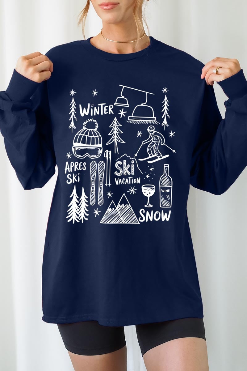 UL240-E3188 Ski Doodle Graphic Long Sleeve Tee $13.75