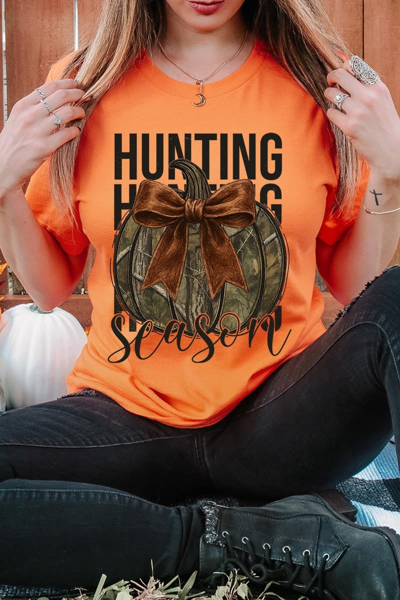 US3001-E3190 Hunting Pumpkin Bow Graphic Tee $12.5