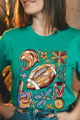 US3001-E3072 Retro Floral Football Graphic Tee $12.5
