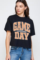 CTS-E3129 Orange Gingham Game Day Graphic Relaxed Crop Top $11