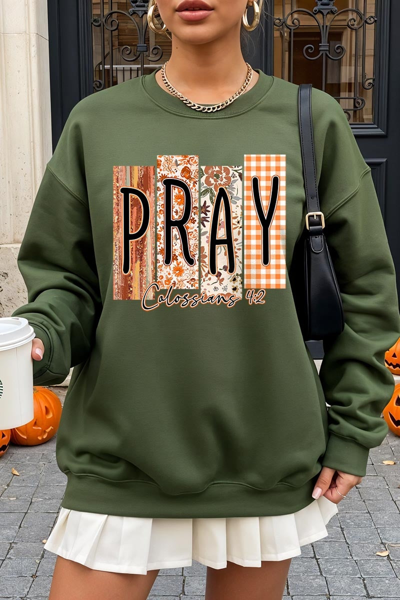UL180-E3166 Pray Fall Christian Graphic Sweatshirt $20