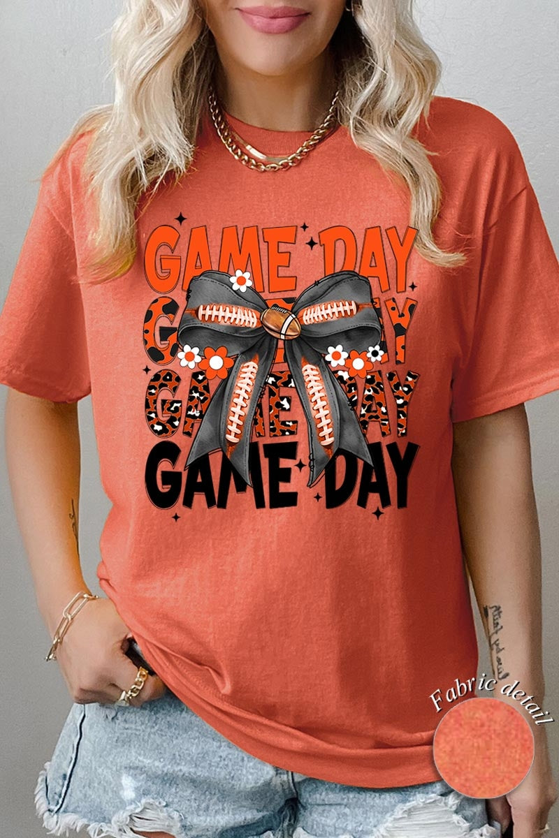 5000-E3088 Orange Black Football GameDay Bow Heavy Cotton Tee $9