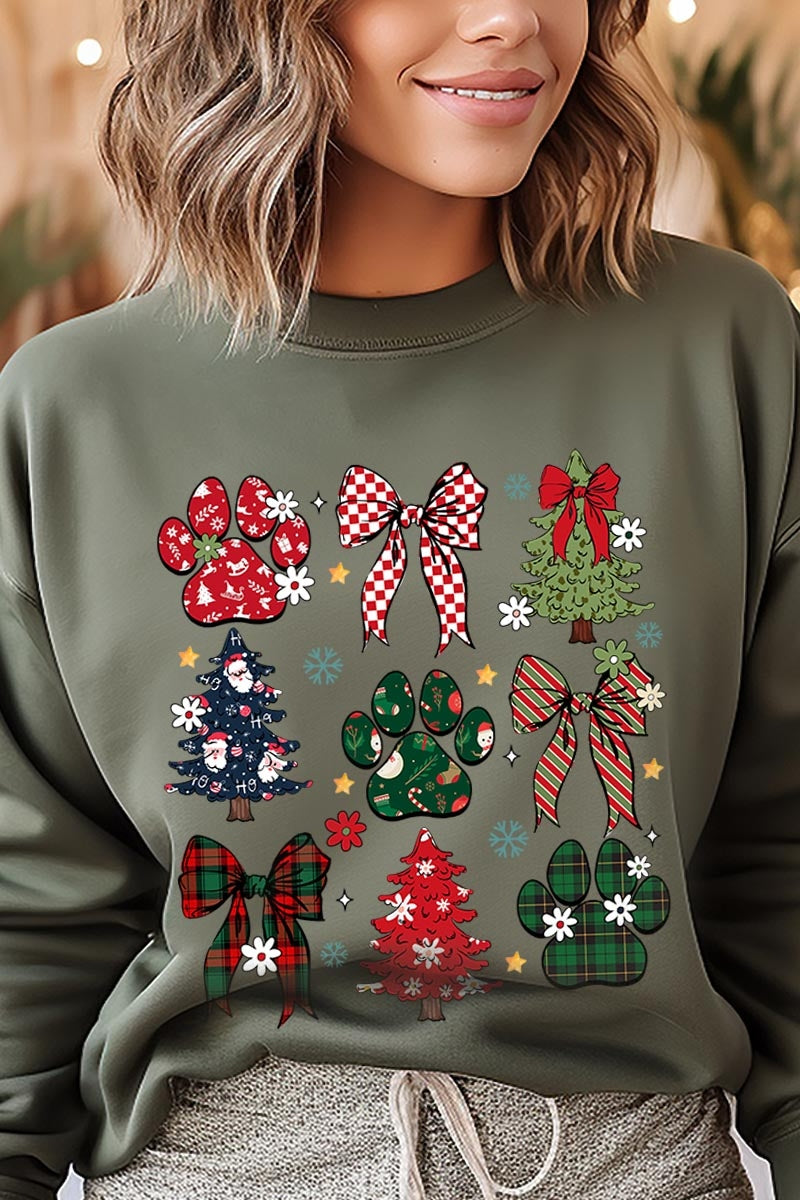 UL180-E3195 Christmas Bow Paw Graphic Sweatshirt $20