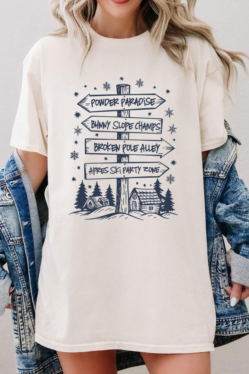 5000-E3189 Ski Lodge Signs Graphic Heavy Cotton Tee $9