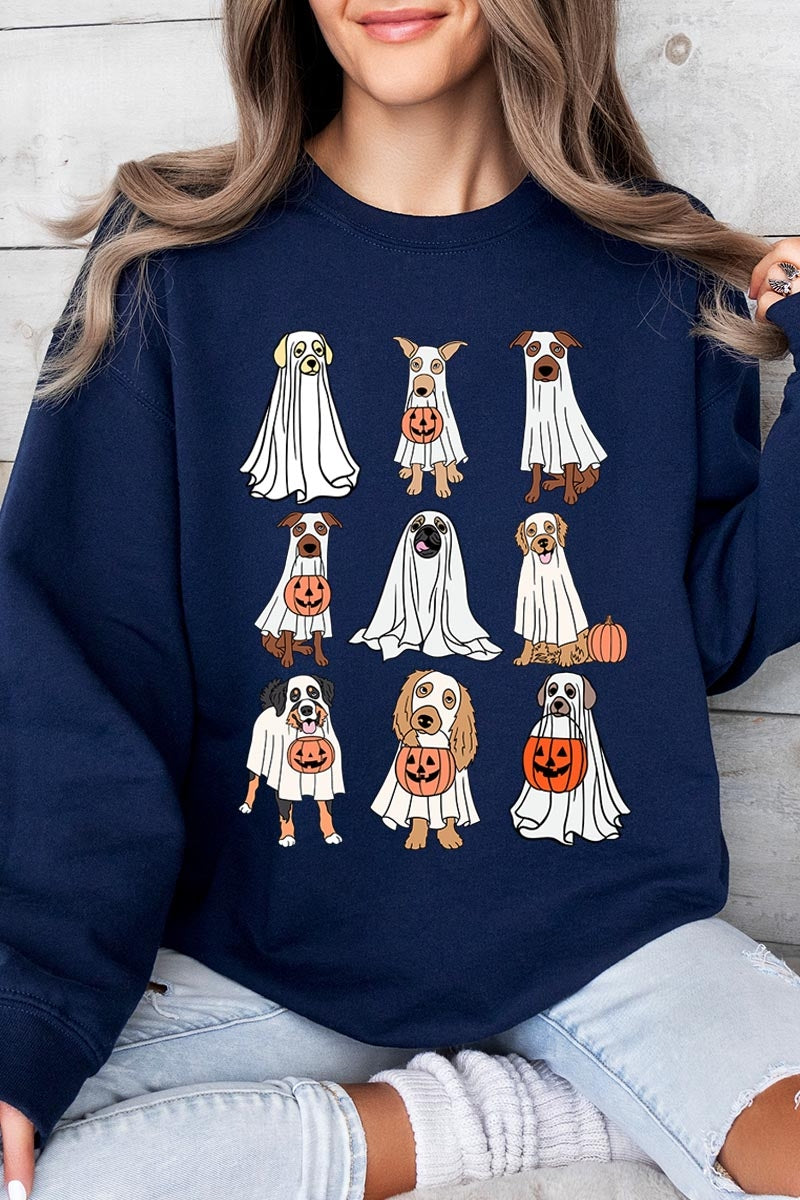 UL180P-E3106 Halloween Ghost Dog Graphic Plus Sweatshirt $25