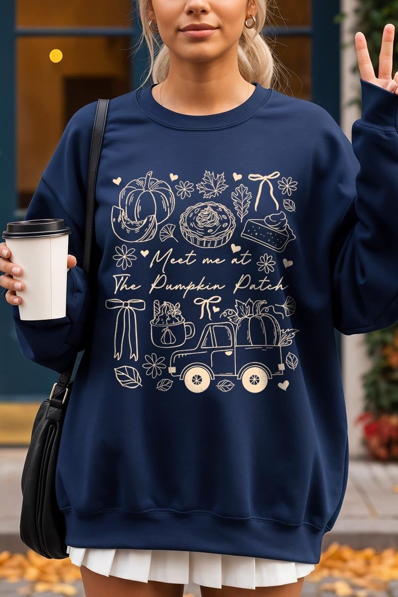 UL180P-E3163 Pumpkin Patch Doodle Graphic Plus Sweatshirt $25