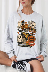 UL240P-E3107 Spooky Skeleton Graphic Plus Long Sleeve Tee $17