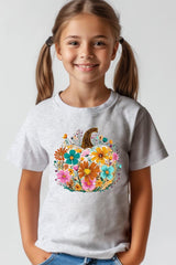 US3001Y-E3118Z Floral Pumpkin Kids Graphic Tee $11