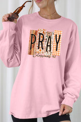UL240-E3166 Pray Fall Christian Graphic Long Sleeve Tee $13.75