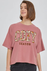 CTS-E3082 Cozy Season Graphic Relaxed Crop Top $11