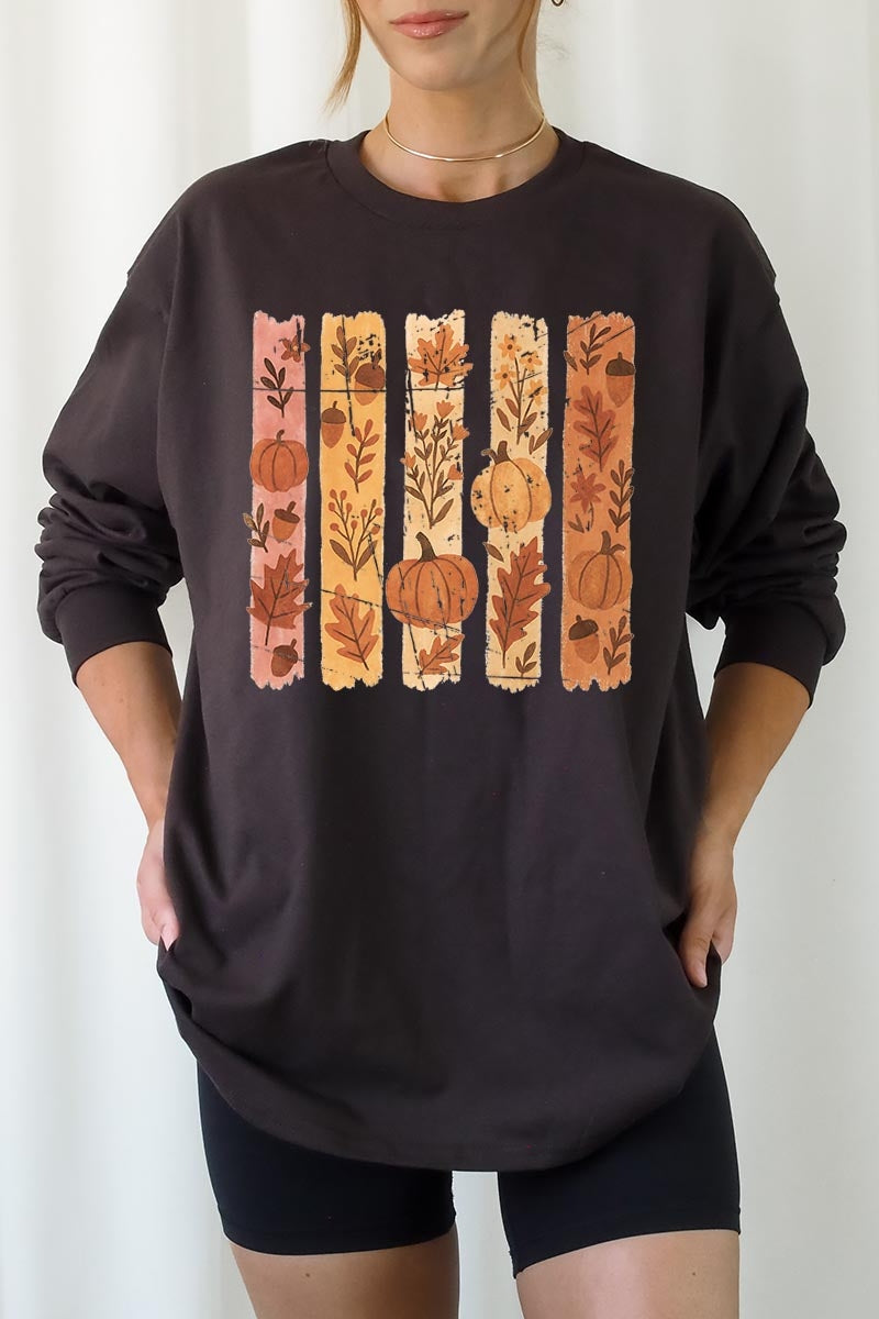 UL240-E3110 Brushstroke Boho Fall Graphic Long Sleeve Tee $13.75