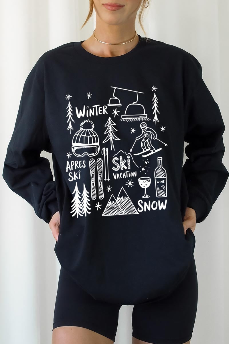 UL240P-E3188 Ski Doodle Graphic Plus Long Sleeve Tee $17