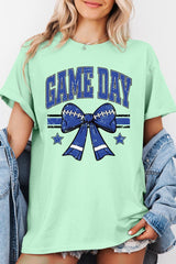5000P-E3065 Blue Football Bow Graphic Plus Heavy Cotton Tee $12.75