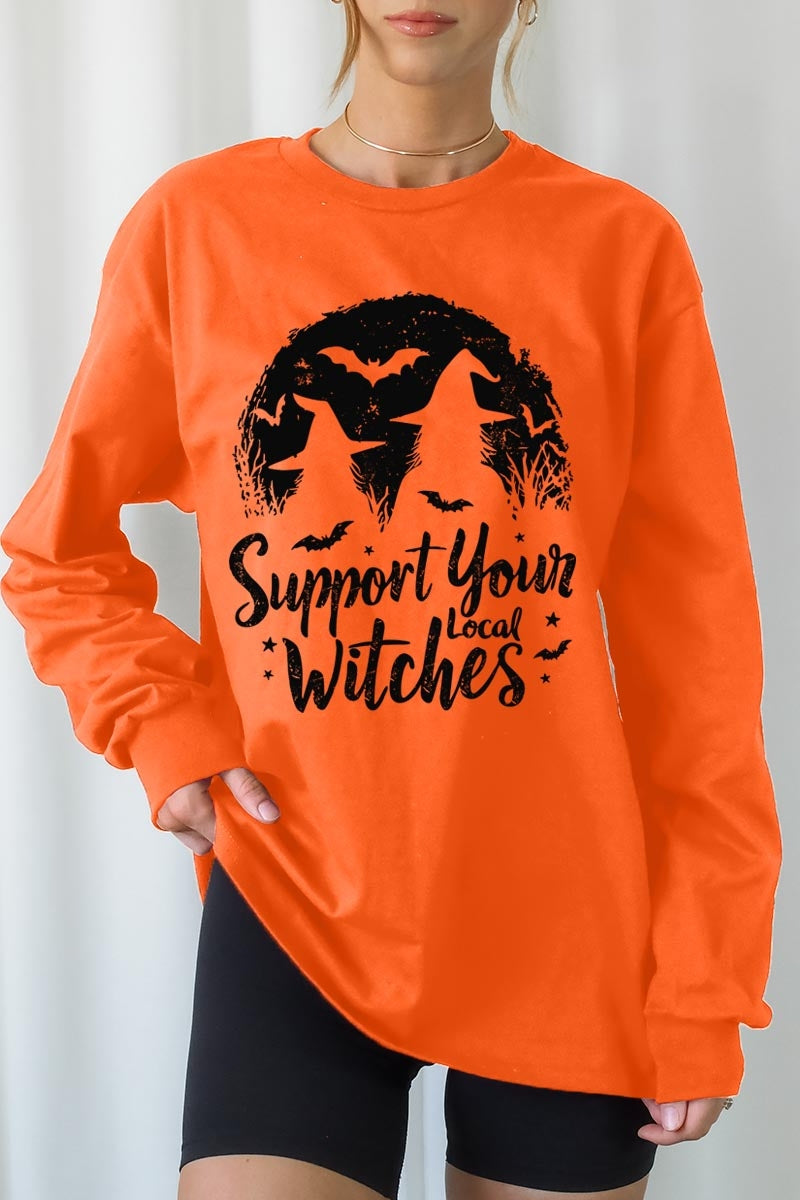 UL240-E3161 Local Witches Halloween Graphic Long Sleeve Tee $13.75
