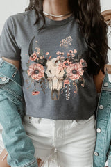 US3001P-E3113 Western Skull Floral Graphic Plus Tee $16