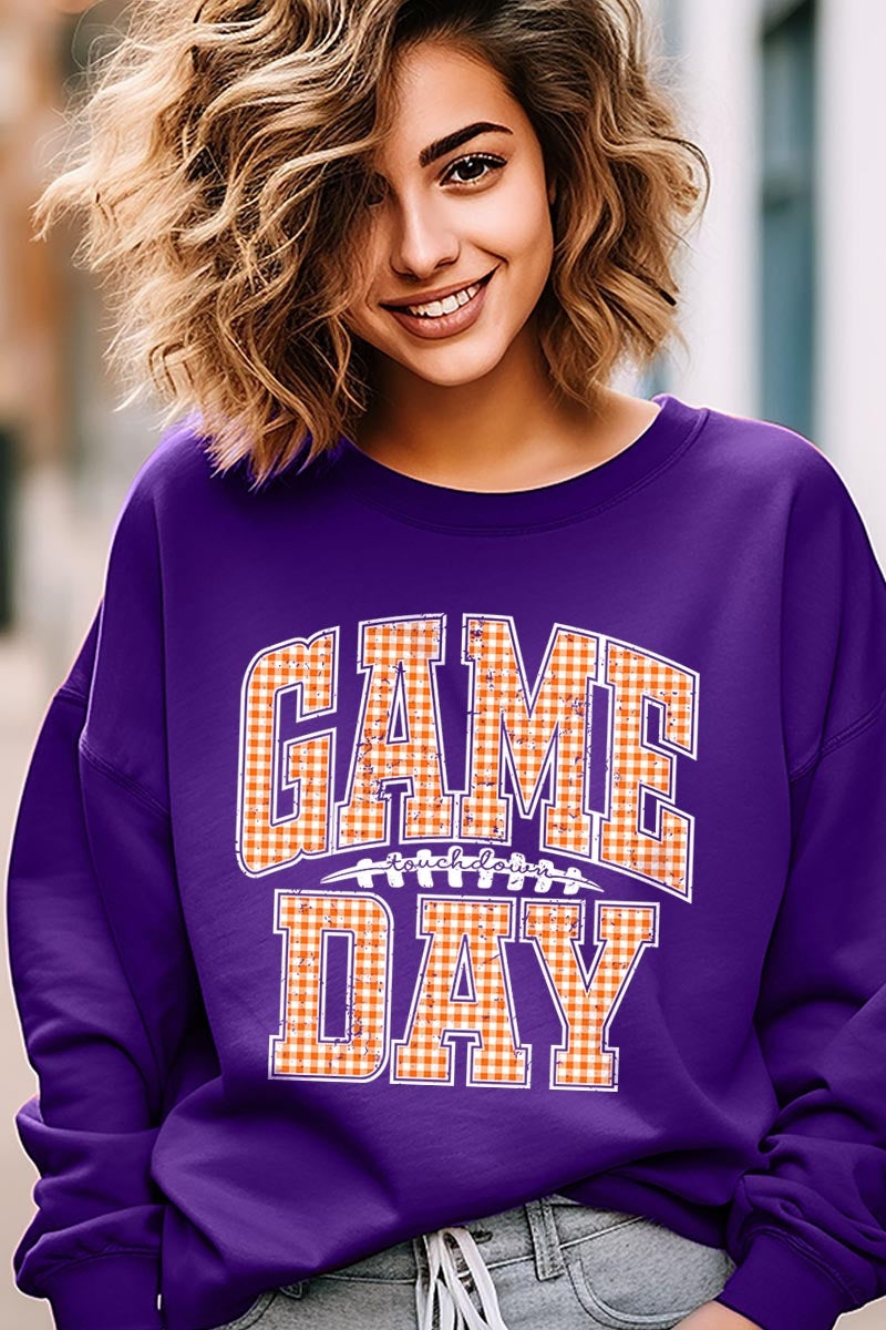UL180-E3129 Orange Gingham Game Day Graphic Sweatshirt $20