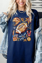 5000P-E3072 Retro Floral Football Graphic Plus Heavy Cotton Tee $12.75