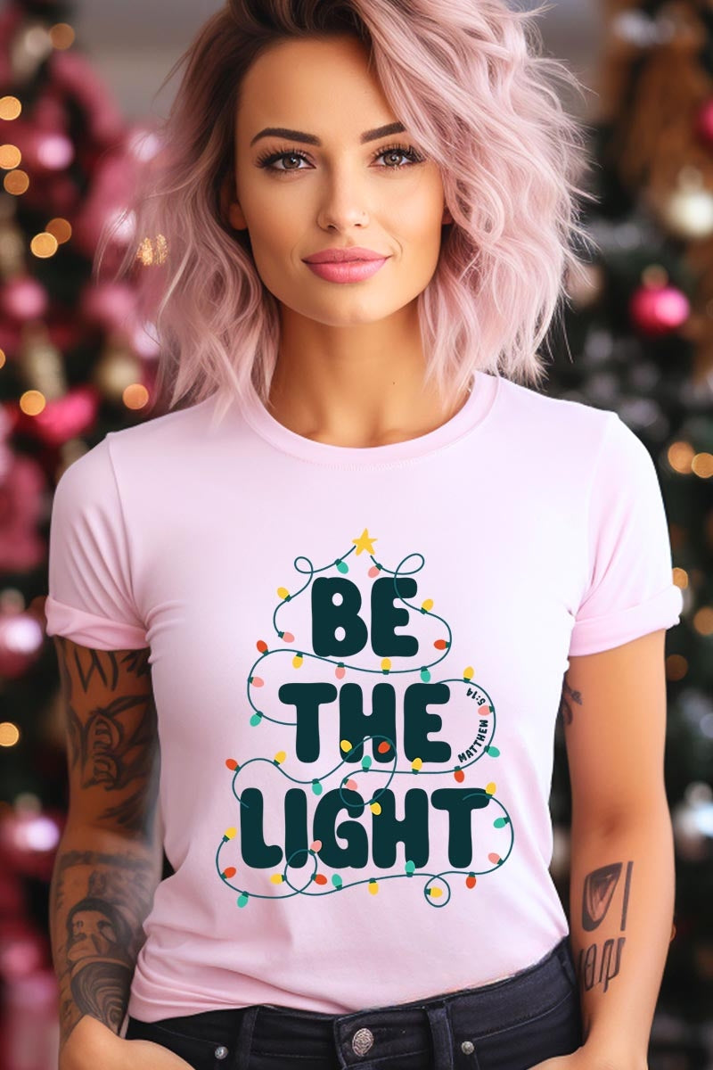 US3001P-E3202 Be the Light Christmas Graphic Plus Tee $16