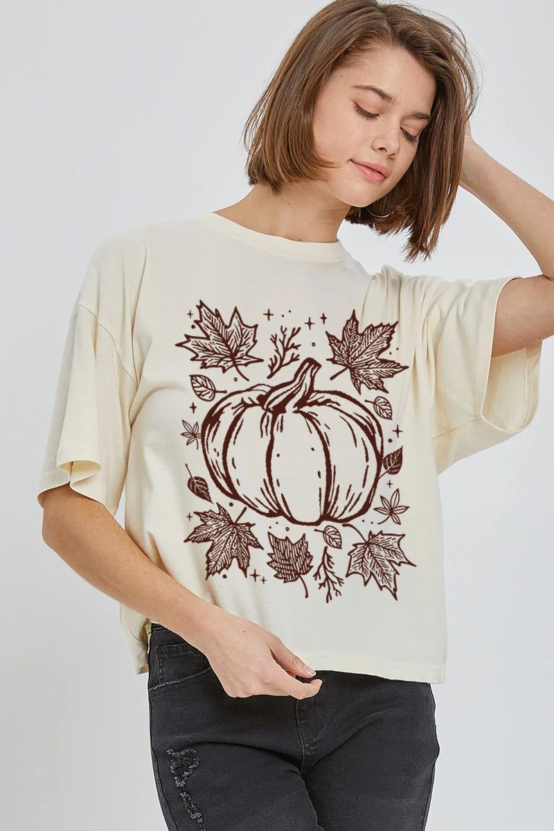 CTS-E3162 Fall Pumpkin Graphic Relaxed Crop Top $11