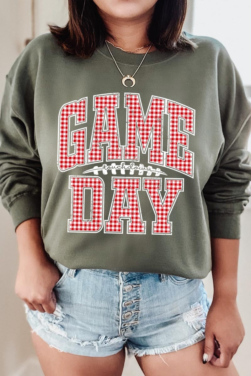 UL180-E3126 Red Gingham Game Day Graphic Sweatshirt $20