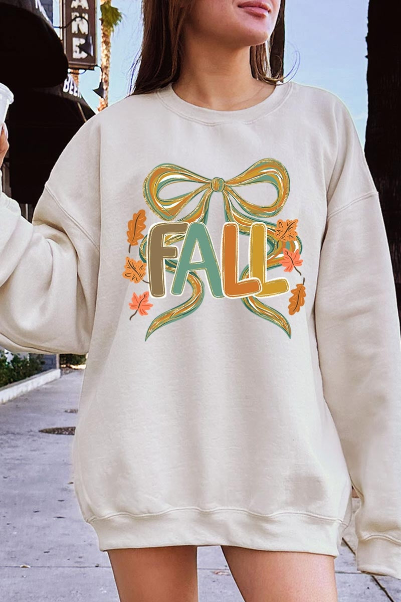 UL180-E3121 Fall Brushstroke Bow Graphic Sweatshirt $20