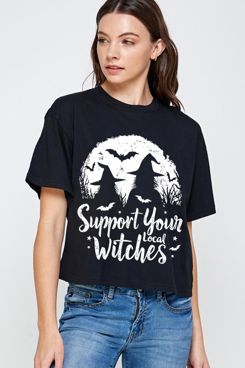 CTS-E3161 Local Witches Halloween Graphic Relaxed Crop Top $11