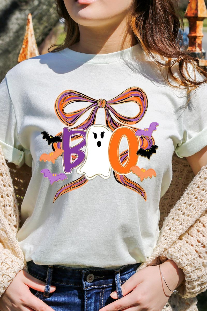 US3001-E3120 Boo Brushstroke Bow Graphic Tee $12.5