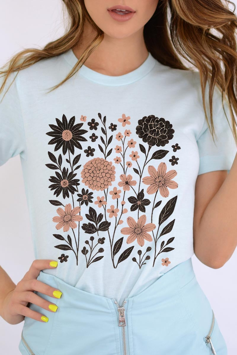 US3001-E3178 Fall Floral Garden Graphic Tee $12.5