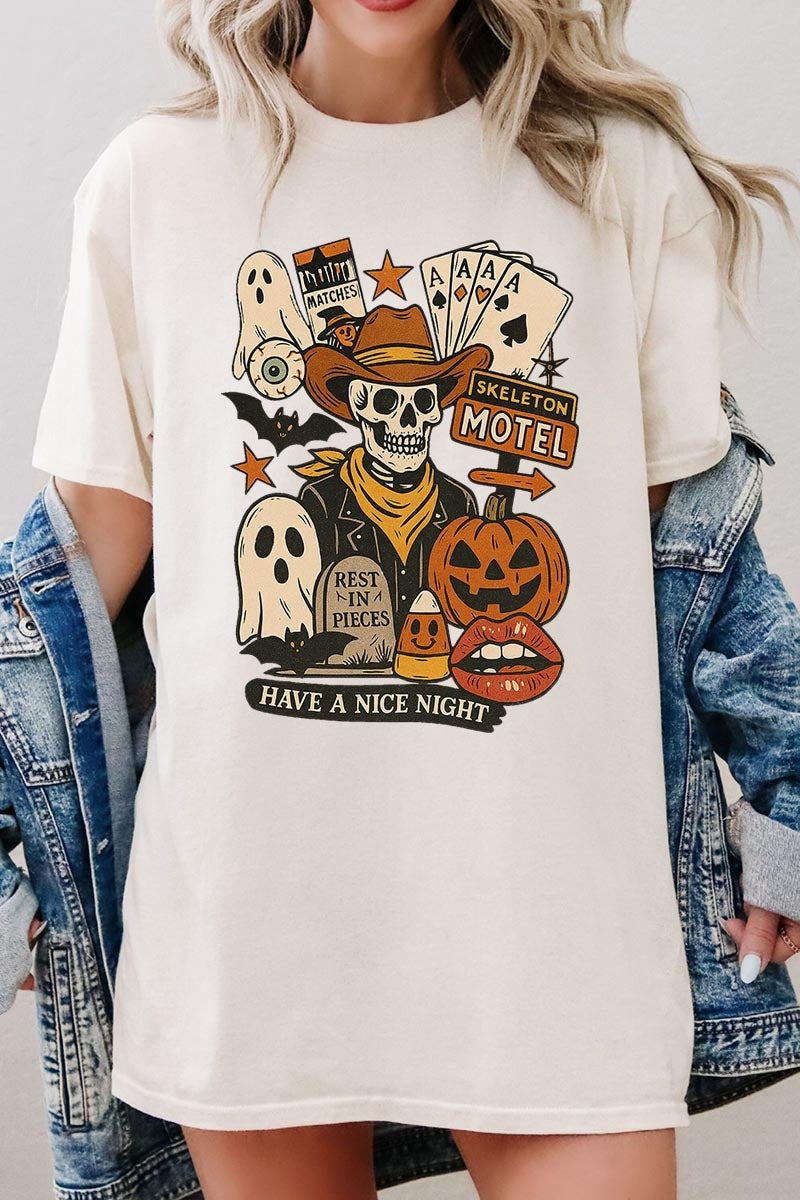 5000-E3107 Spooky Western Skeleton Graphic Heavy Cotton Tee $9